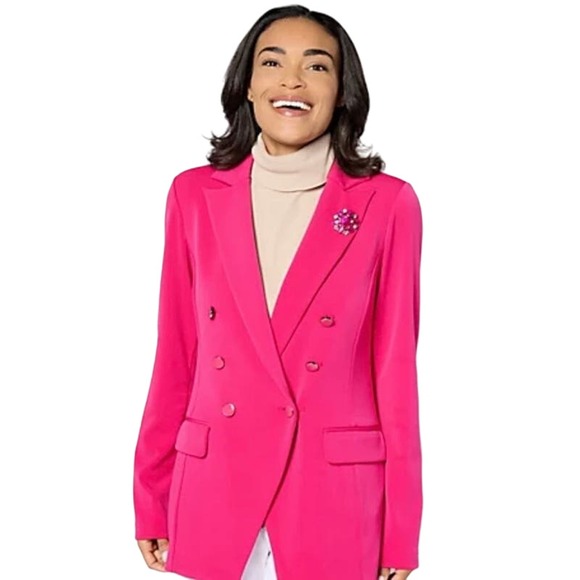 Susan Graver Jackets & Blazers - Susan Graver Regular LK Fusion Double-Breasted Blazer Vivid Fuchsia NWT Size L